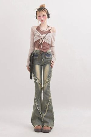 Style Core Aesthetics, New Style Trends - Soft Grunge Tasseled Flare Jeans