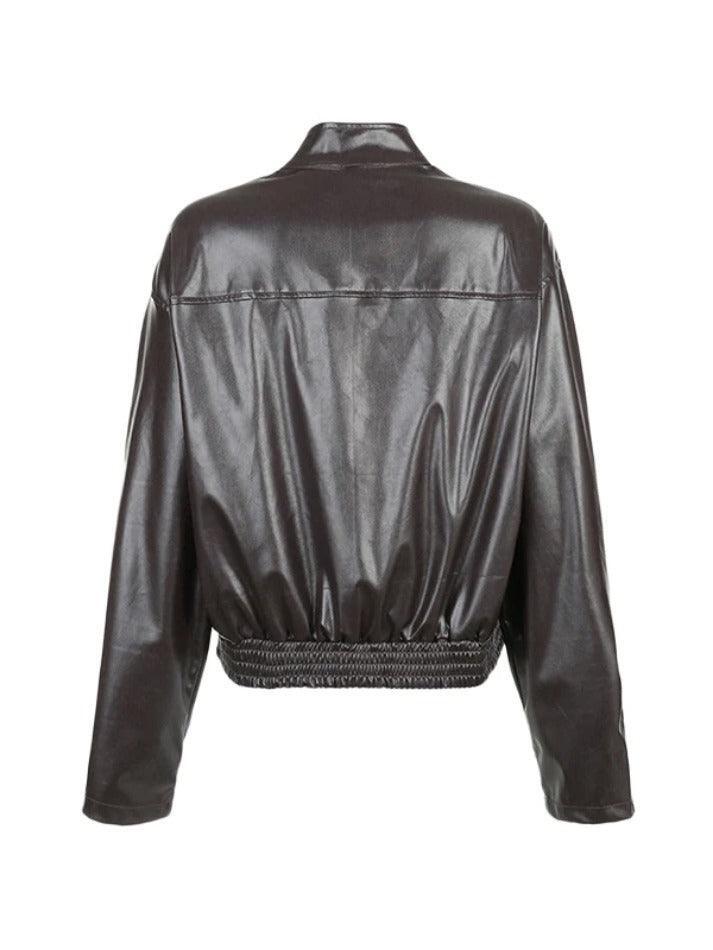 Style Core Aesthetics, New Style Trends - Solid Collar Neck Leather Motorcycle Jacket Style Core Aesthetics, New Style Trends - Solid Collar Neck Leather Motorcycle Jacket