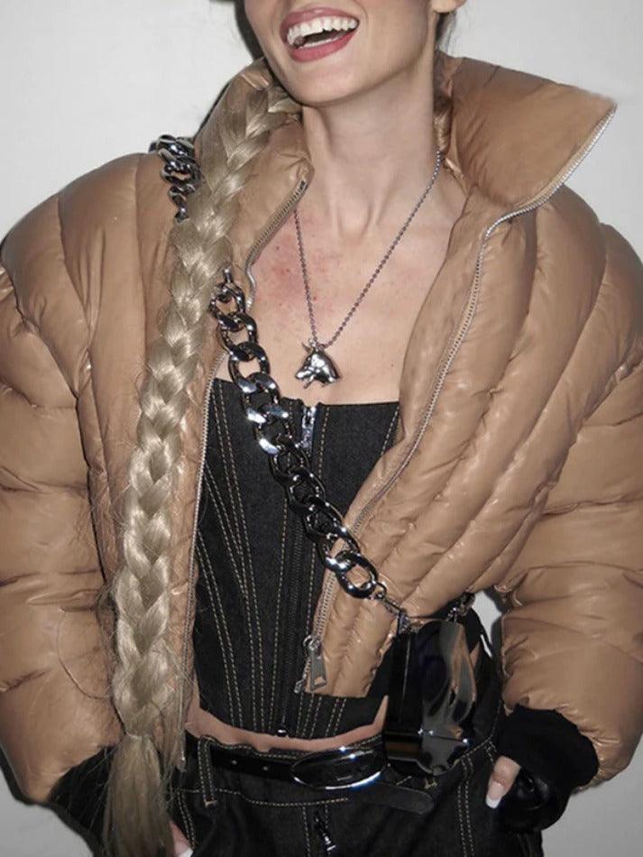 Style Core Aesthetics, New Style Trends - Solid Collar Neck Slim Zip Up Short Jacket Style Core Aesthetics, New Style Trends - Solid Collar Neck Slim Zip Up Short Jacket