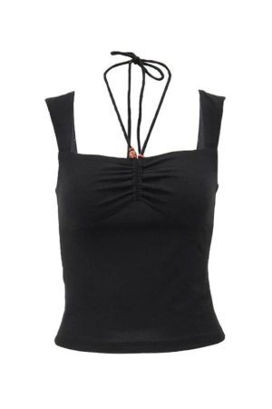 Style Core Aesthetics, New Style Trends - Solid Color Pleated Halter Tank Top