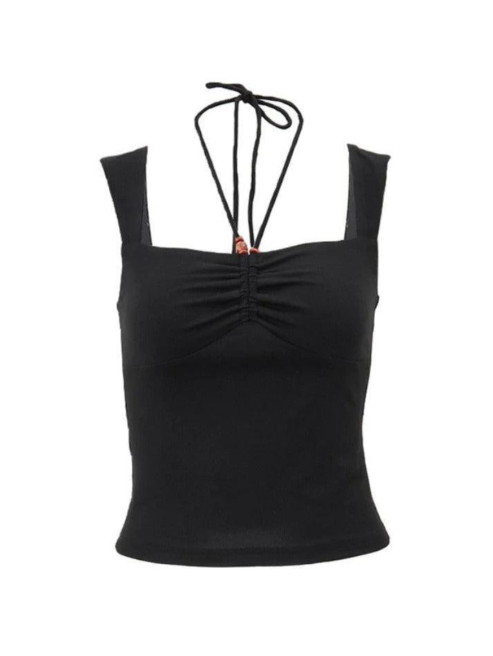Style Core Aesthetics, New Style Trends - Solid Color Pleated Halter Tank Top Style Core Aesthetics, New Style Trends - Solid Color Pleated Halter Tank Top