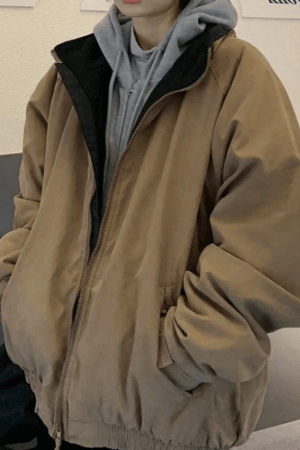 Style Core Aesthetics, New Style Trends - Solid Color Vintage Zip-Up Jacket