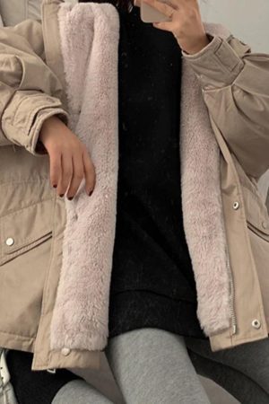 Style Core Aesthetics, New Style Trends - Solid Hooded Drawstring Flap Detail Jacket