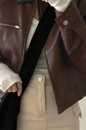 Style Core Aesthetics, New Style Trends - Solid Zip Up Leather Jacket