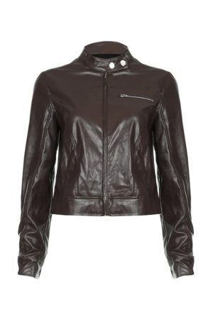 Style Core Aesthetics, New Style Trends - Solid Zip Up Leather Jacket