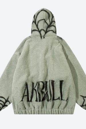 Style Core Aesthetics, New Style Trends - Spider Full Zip-Up Teddy Hoodie Jacket