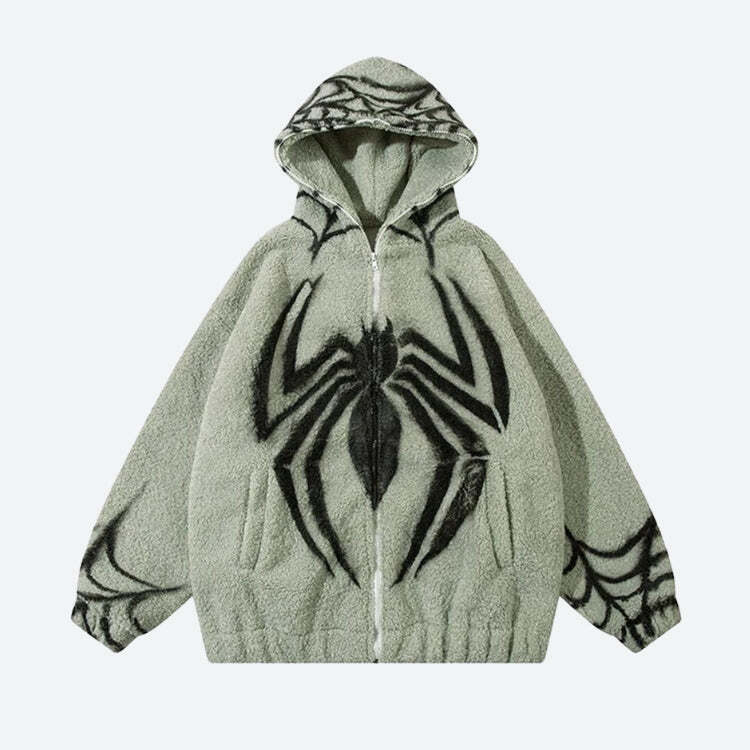 Style Core Aesthetics, New Style Trends - Spider Full Zip-Up Teddy Hoodie Jacket Style Core Aesthetics, New Style Trends - Spider Full Zip-Up Teddy Hoodie Jacket