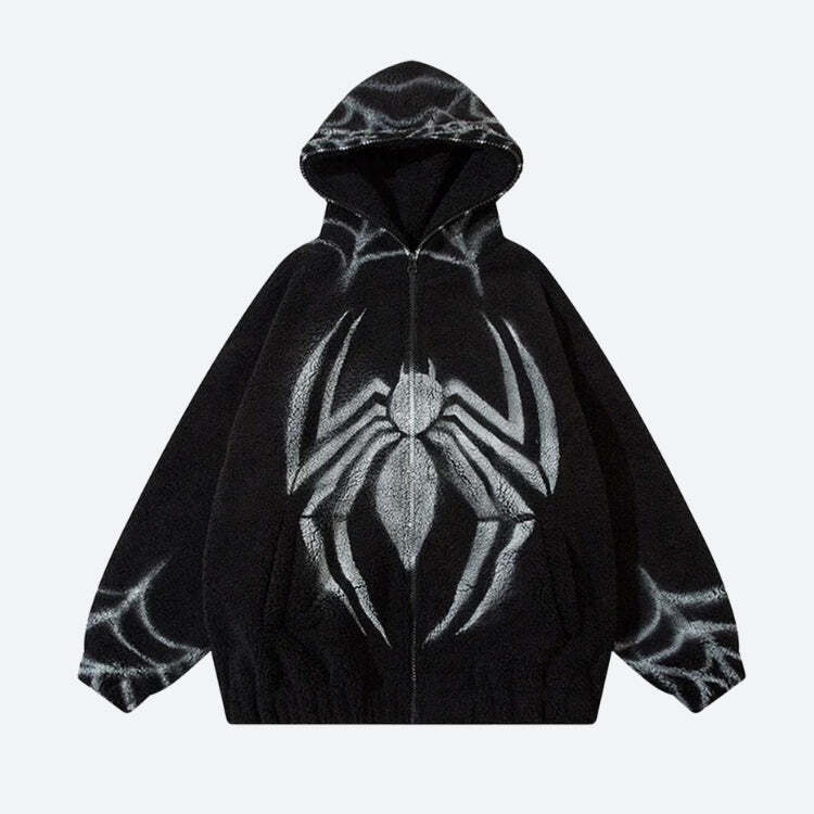 Style Core Aesthetics, New Style Trends - Spider Full Zip-Up Teddy Hoodie Jacket Style Core Aesthetics, New Style Trends - Spider Full Zip-Up Teddy Hoodie Jacket