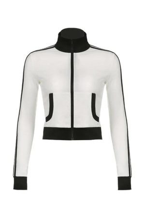 Style Core Aesthetics, New Style Trends - Sporty Contrast Color Collar Neck Thin Jacket