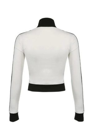 Style Core Aesthetics, New Style Trends - Sporty Contrast Color Collar Neck Thin Jacket