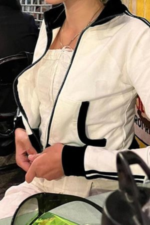 Style Core Aesthetics, New Style Trends - Sporty Contrast Color Collar Neck Thin Jacket