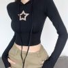 Style Core Aesthetics, New Style Trends - Star Embroidery Hooded Crop Top