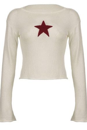 Style Core Aesthetics, New Style Trends - Star Embroidery Knitted Top