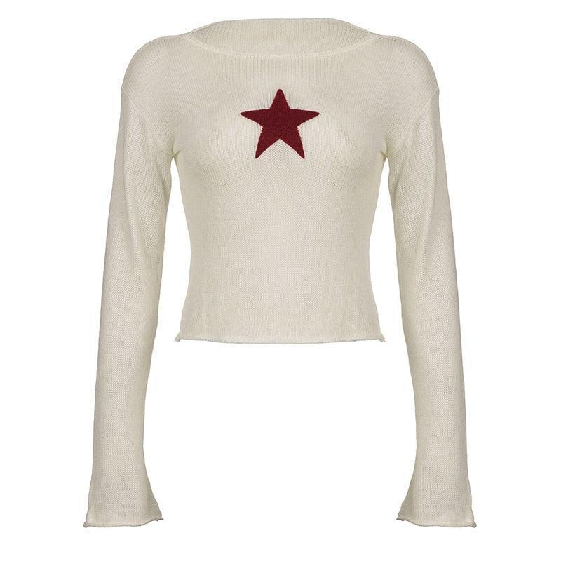 Style Core Aesthetics, New Style Trends - Star Embroidery Knitted Top Style Core Aesthetics, New Style Trends - Star Embroidery Knitted Top