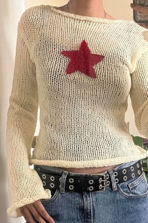 Style Core Aesthetics, New Style Trends - Star Embroidery Knitted Top