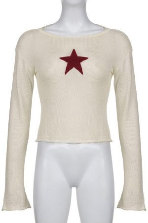 Style Core Aesthetics, New Style Trends - Star Embroidery Knitted Top