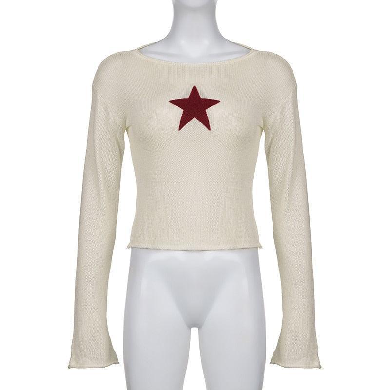 Style Core Aesthetics, New Style Trends - Star Embroidery Knitted Top Style Core Aesthetics, New Style Trends - Star Embroidery Knitted Top