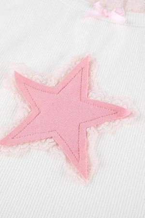 Style Core Aesthetics, New Style Trends - Star Print Lace Tank Top