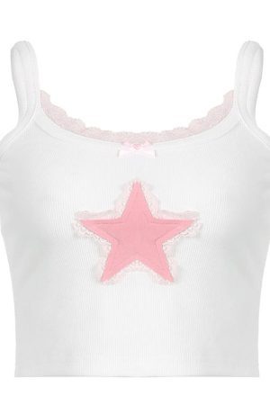 Style Core Aesthetics, New Style Trends - Star Print Lace Tank Top