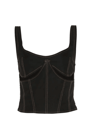 Style Core Aesthetics, New Style Trends - Stitched Detail Cutout Denim Cropped Tank Top
