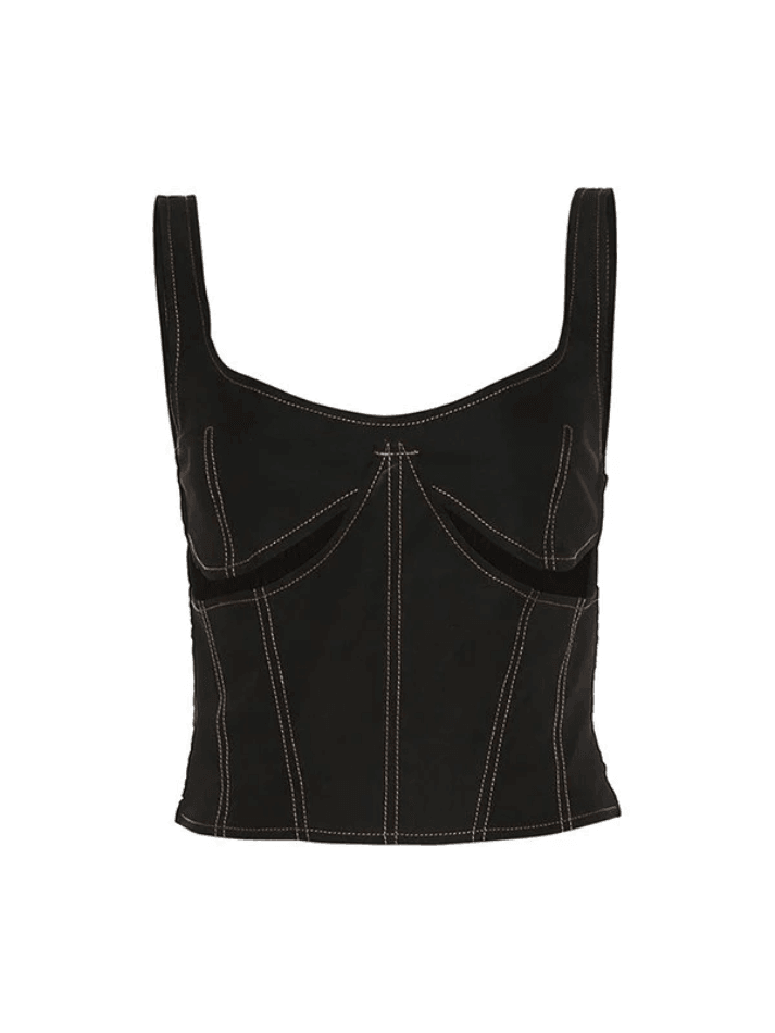 Style Core Aesthetics, New Style Trends - Stitched Detail Cutout Denim Cropped Tank Top Style Core Aesthetics, New Style Trends - Stitched Detail Cutout Denim Cropped Tank Top