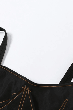 Style Core Aesthetics, New Style Trends - Stitched Detail Cutout Denim Cropped Tank Top