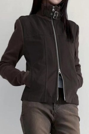 Style Core Aesthetics, New Style Trends - Street Metal Buckle High Neck Splice Cargo Jacket