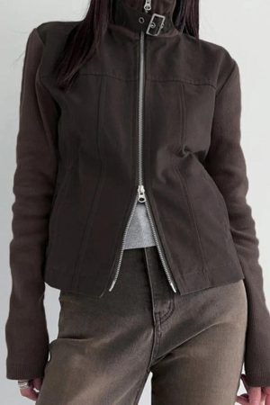 Style Core Aesthetics, New Style Trends - Street Metal Buckle High Neck Splice Cargo Jacket