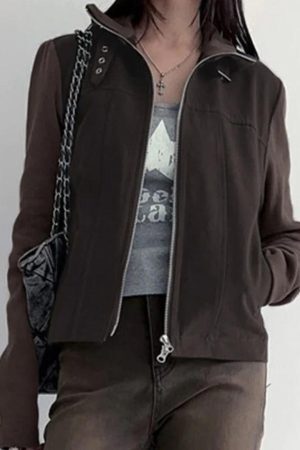 Style Core Aesthetics, New Style Trends - Street Metal Buckle High Neck Splice Cargo Jacket