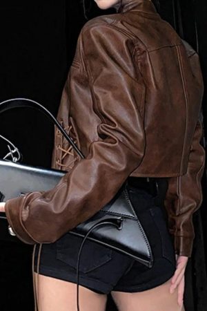 Style Core Aesthetics, New Style Trends - Street Tie Front Slim Motorcycle Leather Jacket