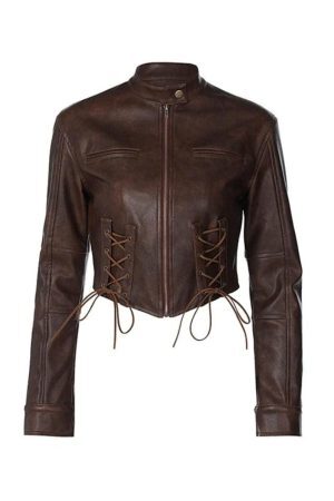Style Core Aesthetics, New Style Trends - Street Tie Front Slim Motorcycle Leather Jacket