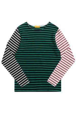 Style Core Aesthetics, New Style Trends - Striped Asymmetric Long Sleeve Top
