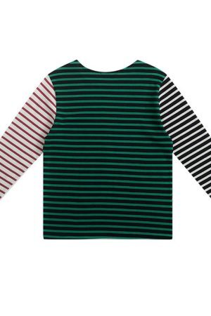 Style Core Aesthetics, New Style Trends - Striped Asymmetric Long Sleeve Top