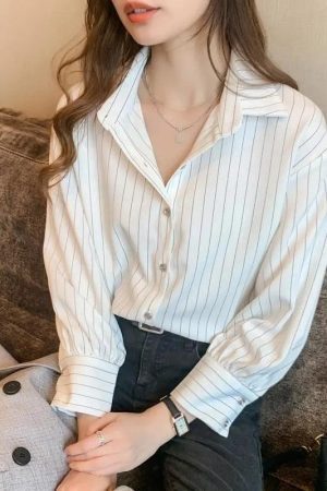 Style Core Aesthetics, New Style Trends - Striped Classic Long Sleeve Shirt