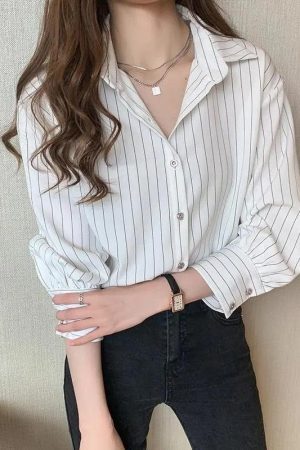 Style Core Aesthetics, New Style Trends - Striped Classic Long Sleeve Shirt
