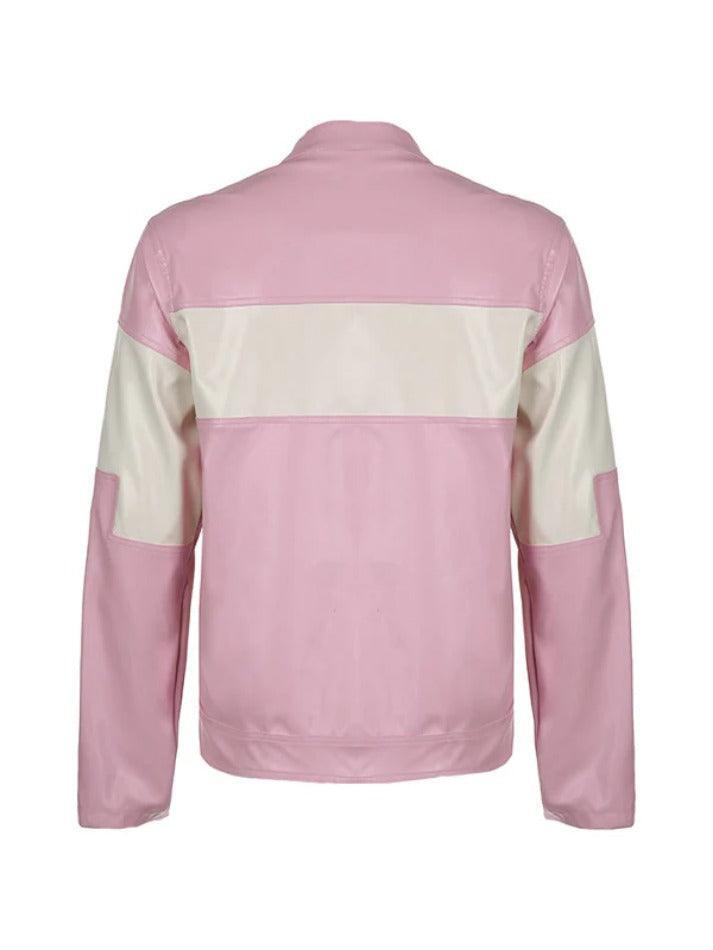 Style Core Aesthetics, New Style Trends - Striped Contrast Color Splice Leather Jacket Style Core Aesthetics, New Style Trends - Striped Contrast Color Splice Leather Jacket