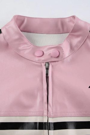 Style Core Aesthetics, New Style Trends - Striped Contrast Color Splice Leather Jacket