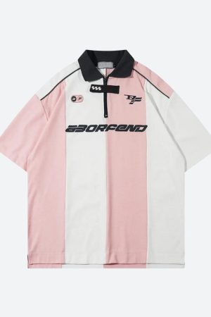 Style Core Aesthetics, New Style Trends - Striped Half Zip-Up Jersey Top