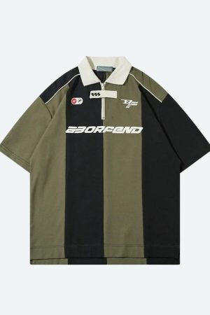 Style Core Aesthetics, New Style Trends - Striped Half Zip-Up Jersey Top