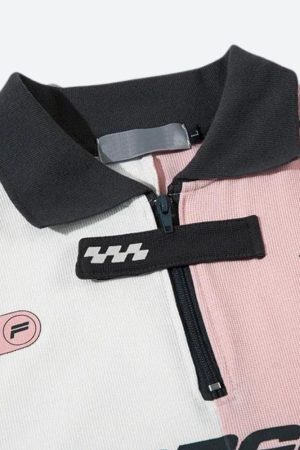 Style Core Aesthetics, New Style Trends - Striped Half Zip-Up Jersey Top