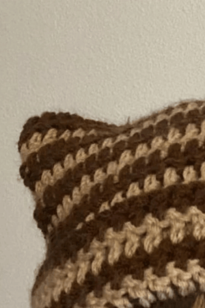 Style Core Aesthetics, New Style Trends - Striped Knit Hat with Handmade Horn Accent