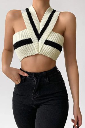 Style Core Aesthetics, New Style Trends - Striped Knitted Crop Top