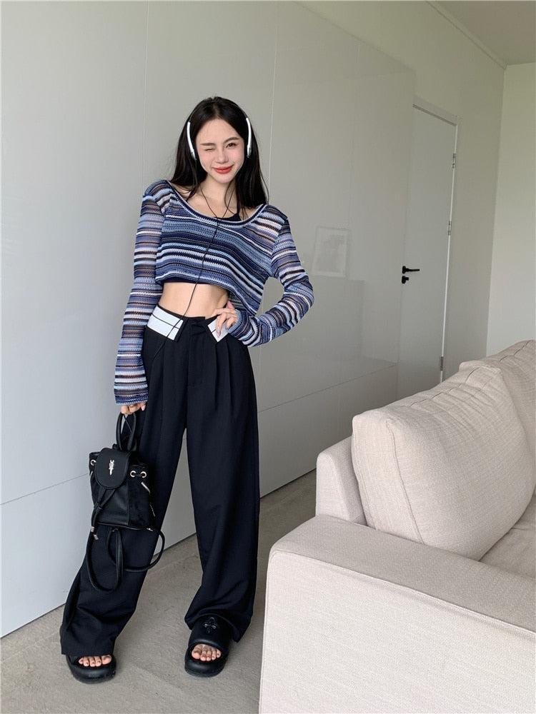 Style Core Aesthetics, New Style Trends - Striped Wide Neck Crop Sweater Style Core Aesthetics, New Style Trends - Striped Wide Neck Crop Sweater