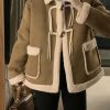 Style Core Aesthetics, New Style Trends - Suede Splice Horn Buckle Lapel Neck Jacket