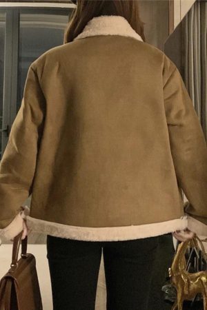 Style Core Aesthetics, New Style Trends - Suede Splice Horn Buckle Lapel Neck Jacket