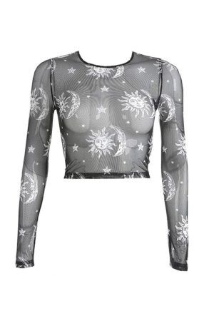 Style Core Aesthetics, New Style Trends - Sun and Moon Mesh Top