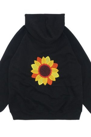Style Core Aesthetics, New Style Trends - Sunflower Embroidered Hoodie
