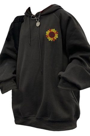 Style Core Aesthetics, New Style Trends - Sunflower Embroidered Hoodie