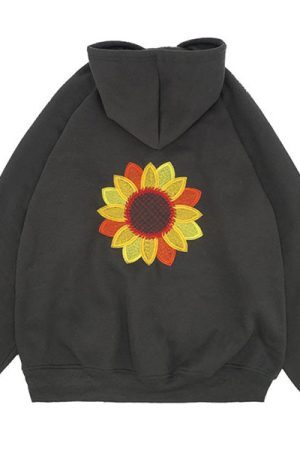Style Core Aesthetics, New Style Trends - Sunflower Embroidered Hoodie