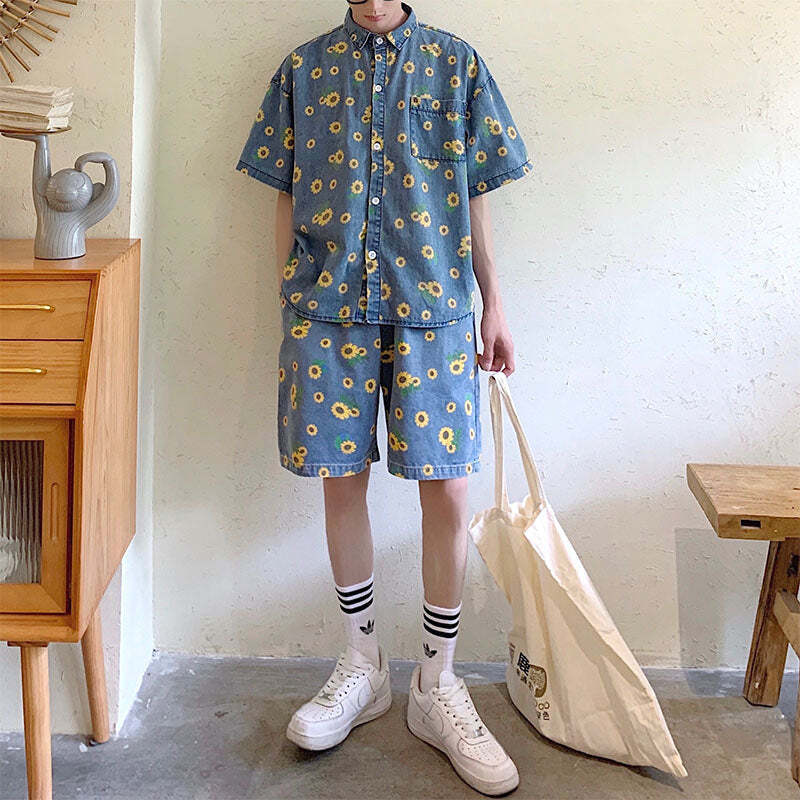 Style Core Aesthetics, New Style Trends - Sunflowers Denim Shirt Style Core Aesthetics, New Style Trends - Sunflowers Denim Shirt